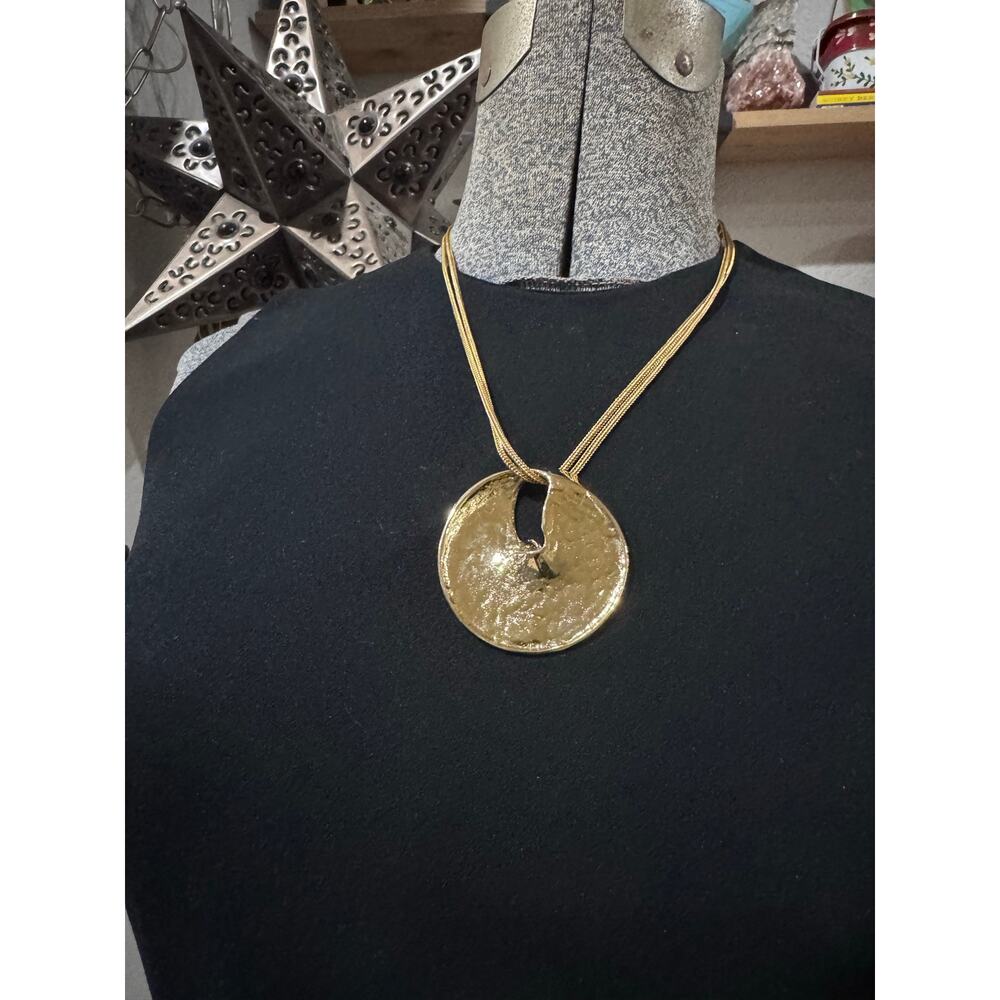 Vintage Sculptural Gold Snake Chain Necklace w/ Oversized Abstract Pendant